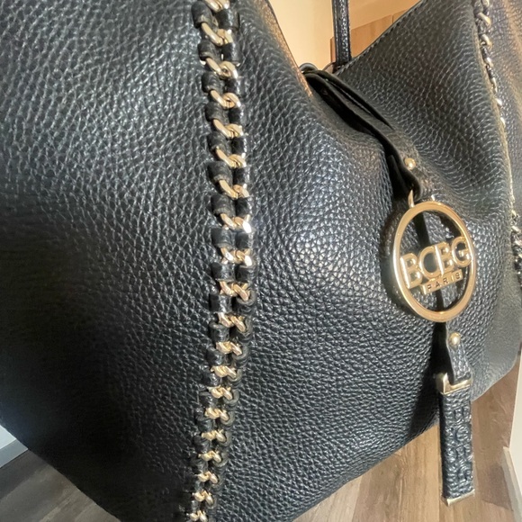 BCBG Black Tote with Chain Detailing and Drawstring Closure - Picture 2 of 4